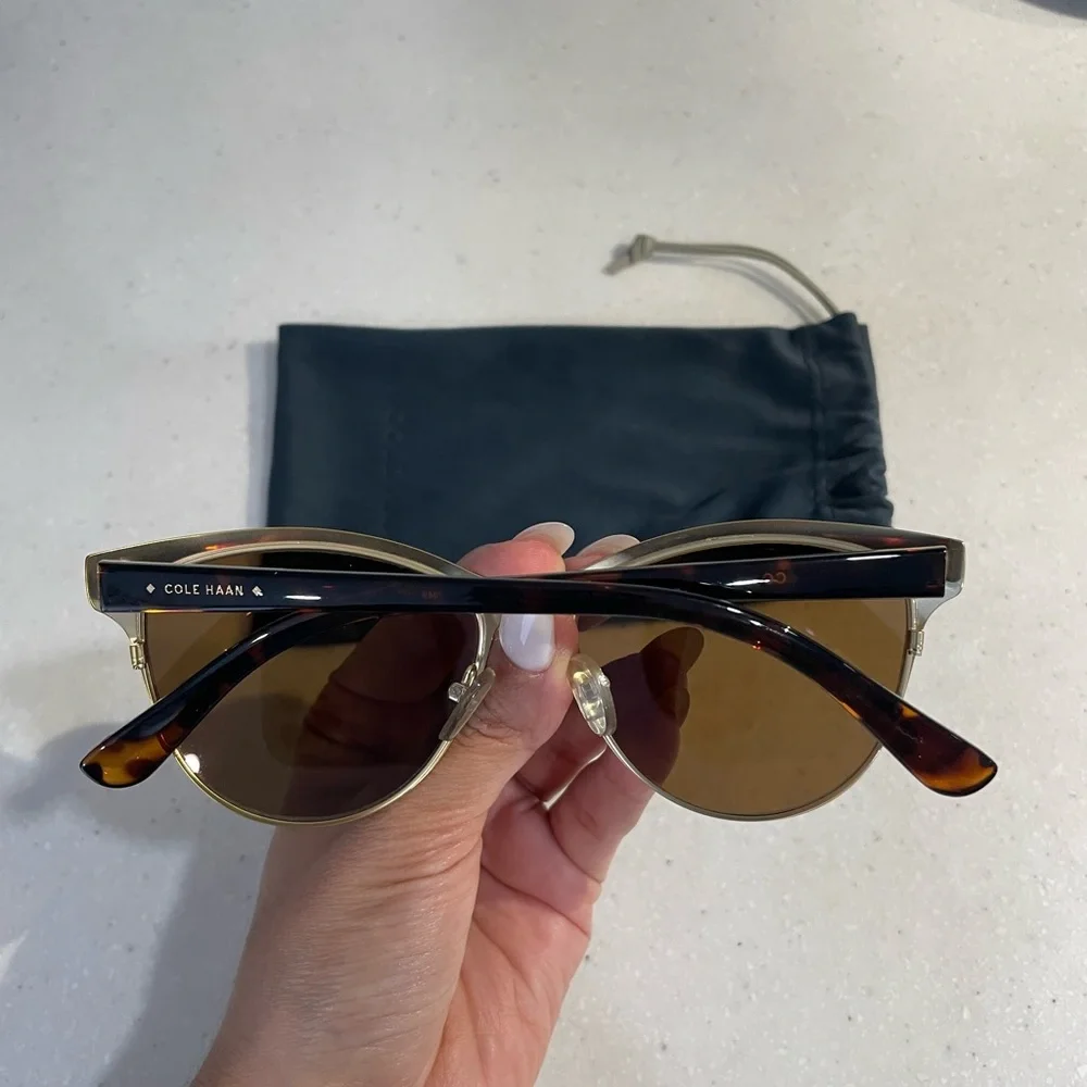Cole Haan Gold Metal & Tortoiseshell Cat Eye Sunglasses Brown Gradient Lenses